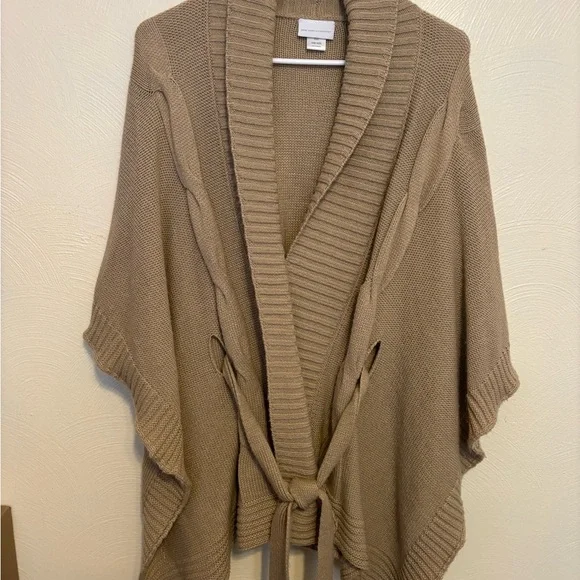 New York & Company Beige Women's Poncho Sweater - Picture 1 of 7